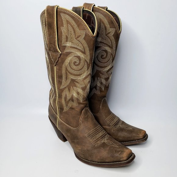 Durango Stitched Pattern Western Pointed Toe Boots 6M - Picture 1 of 15